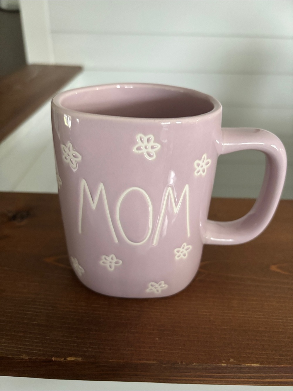 Rae Dunn Pink MOM Ceramic Mug with Floral Accents